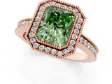 Rose gold Fancy Green Radiant  Cut Halo Diamond Ring with Pavé Band and Milgrain Prong Setting_33
