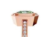 Rose gold Fancy Green Radiant  Cut Halo Diamond Ring with Pavé Band and Milgrain Prong Setting_37