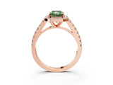 Rose gold Fancy Green Radiant Cut Halo Diamond Ring with Pavé Band and Three-Prong Setting_3