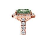 Rose gold Fancy Green Radiant Cut Halo Diamond Ring with Pavé Band and Three-Prong Setting_5