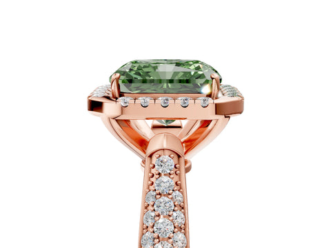 Rose gold Fancy Green Radiant Cut Halo Diamond Ring with Pavé Band_5