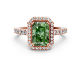 Rose gold Fancy Green Radiant  Cut Halo Diamond Ring with Pave Band and Four-Prong Setting_25