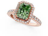 Rose gold Fancy Green Radiant  Cut Halo Diamond Ring with Pave Band and Four-Prong Setting_26