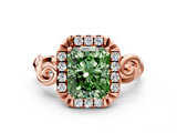 Rose gold Fancy Green Radiant  Cut Halo Diamond Ring with Scrollwork Band and Four-Prong Setting_56