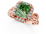 Rose gold Fancy Green Radiant  Cut Halo Diamond Ring with Scrollwork Band and Four-Prong Setting_57