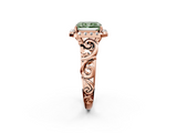 Rose gold Fancy Green Radiant  Cut Halo Diamond Ring with Scrollwork Band and Four-Prong Setting_58
