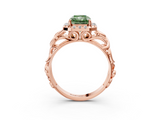 Rose gold Fancy Green Radiant  Cut Halo Diamond Ring with Scrollwork Band and Four-Prong Setting_59