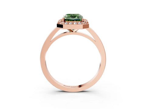 Rose gold Fancy Green Radiant Cut Halo Diamond Ring with Solitaire Band and Prong Setting_3