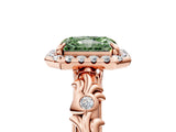 Rose gold Fancy Green Radiant Cut Halo Diamond Solitaire with Filigree Band and Four-Prong Setting_5