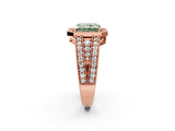 Rose gold Fancy Green Radiant Cut Halo Diamond Split Shank Ring with Prong Setting_2