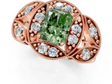 Rose gold Fancy Green Radiant Cut Halo Milgrain Diamond Engagement Ring with Leaf Band and Four-Prong Setting_1