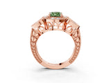 Rose gold Fancy Green Radiant Cut Halo Milgrain Diamond Engagement Ring with Leaf Band and Four-Prong Setting_3