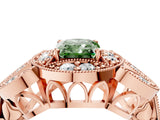 Rose gold Fancy Green Radiant Cut Halo Milgrain Diamond Engagement Ring with Leaf Band and Four-Prong Setting_4