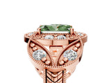 Rose gold Fancy Green Radiant Cut Halo Milgrain Diamond Engagement Ring with Leaf Band and Four-Prong Setting_5