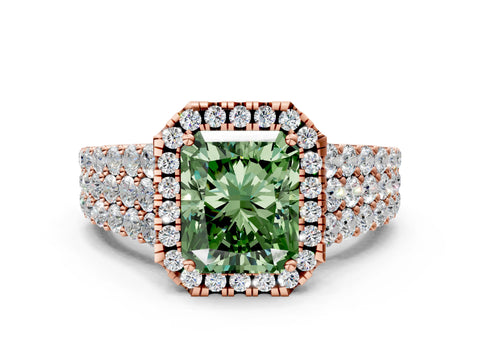 Rose gold Fancy Green Radiant Cut Halo Pavé Diamond Engagement Ring with Split Shank and Four-Prong Setting_3