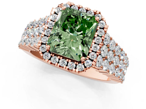 Rose gold Fancy Green Radiant Cut Halo Pavé Diamond Engagement Ring with Split Shank and Four-Prong Setting_4
