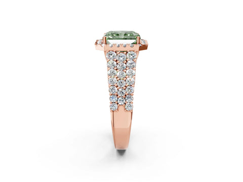 Rose gold Fancy Green Radiant Cut Halo Pavé Diamond Engagement Ring with Split Shank and Four-Prong Setting_5