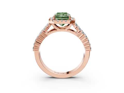 Rose gold Fancy Green Radiant Cut Halo Pavé Diamond Engagement Ring with Split Shank and Four-Prong Setting_6
