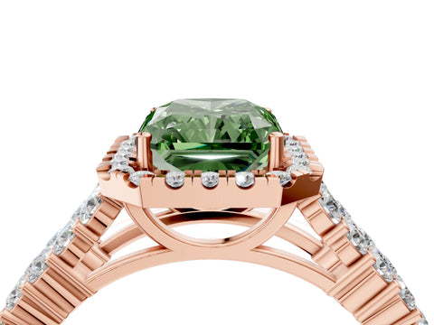 Rose gold Fancy Green Radiant Cut Halo Pavé Diamond Engagement Ring with Split Shank and Four-Prong Setting_7