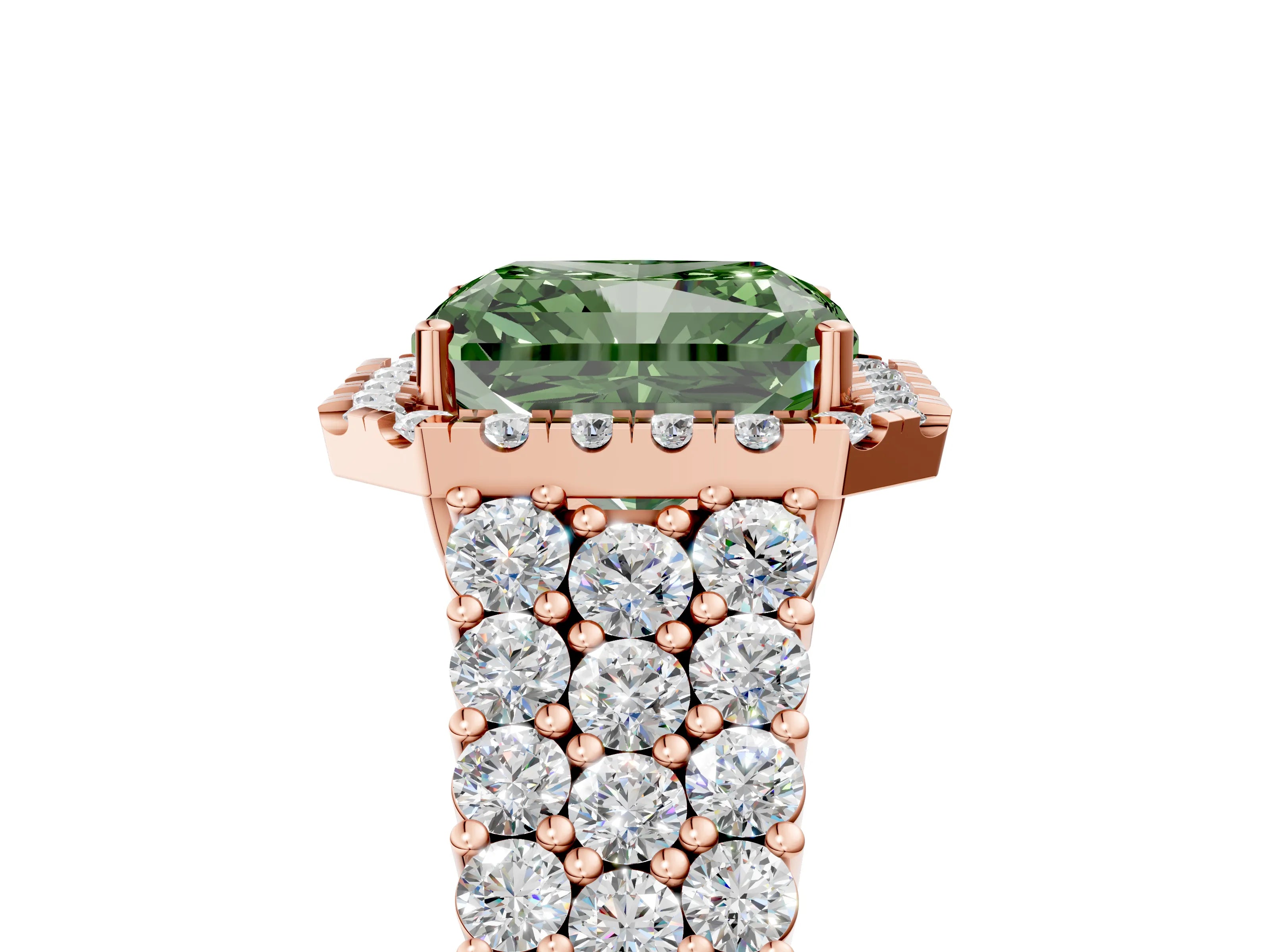 Rose gold Fancy Green Radiant Cut Halo Pavé Diamond Engagement Ring with Split Shank and Four-Prong Setting_8