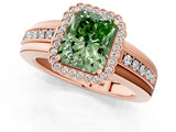 Rose gold Fancy Green Radiant  Cut Halo Pave Band Four-Prong Ring_50