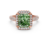 Rose gold Fancy Green Radiant  Cut Halo Pave Band Four-Prong Setting Ring_20