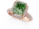 Rose gold Fancy Green Radiant  Cut Halo Pave Band Four-Prong Setting Ring_21