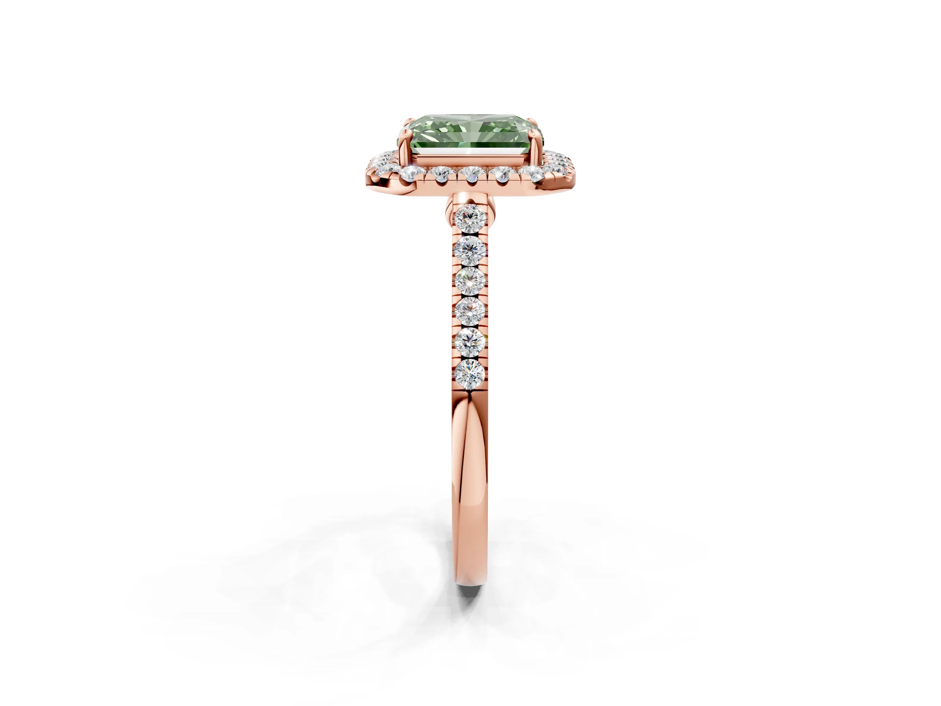 Rose gold Fancy Green Radiant Cut Halo Pave Diamond Engagement Ring with Four-Prong Setting_2