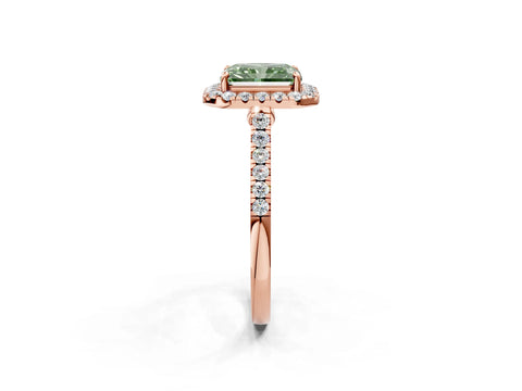 Rose gold Fancy Green Radiant Cut Halo Pave Diamond Engagement Ring with Four-Prong Setting_2