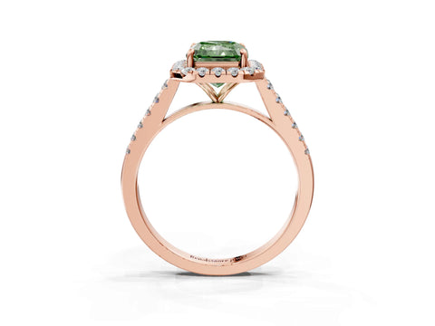 Rose gold Fancy Green Radiant Cut Halo Pave Diamond Engagement Ring with Four-Prong Setting_3