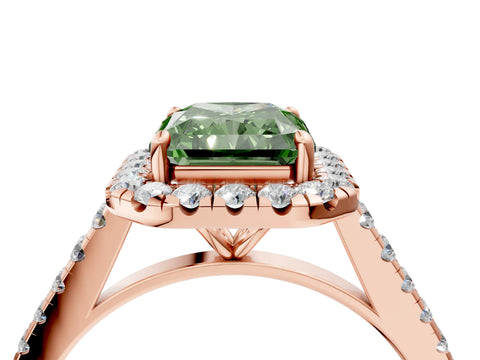Rose gold Fancy Green Radiant Cut Halo Pave Diamond Engagement Ring with Four-Prong Setting_4