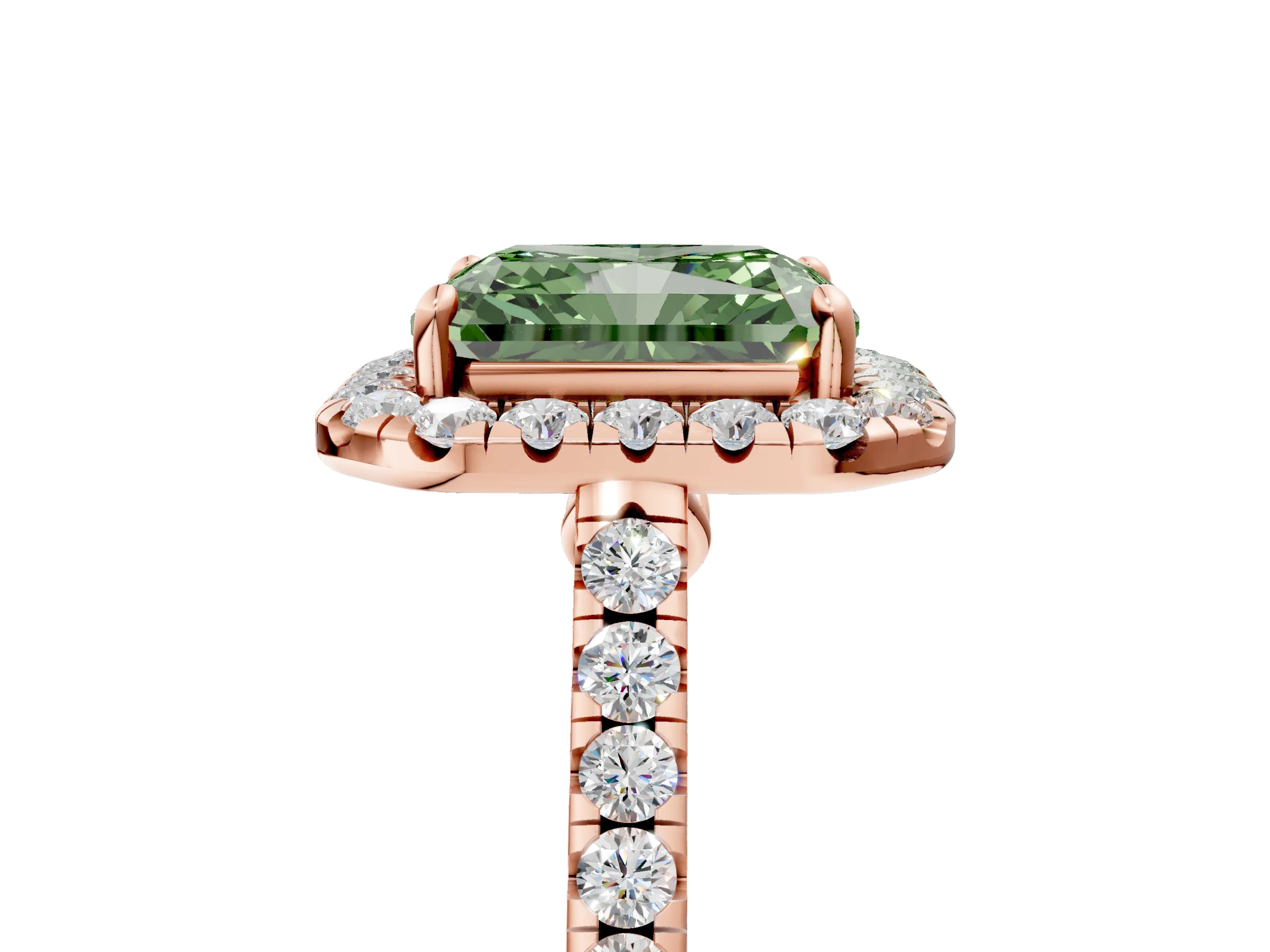 Rose gold Fancy Green Radiant Cut Halo Pave Diamond Engagement Ring with Four-Prong Setting_5