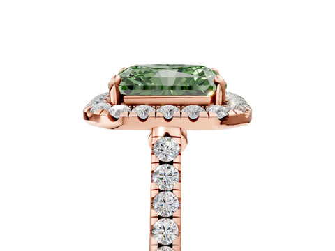 Rose gold Fancy Green Radiant Cut Halo Pave Diamond Engagement Ring with Four-Prong Setting_5