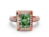 Rose gold Fancy Green Radiant  Cut Halo Pave Split Shank Prong Setting Ring_32