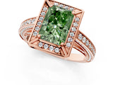 Rose gold Fancy Green Radiant  Cut Halo Pave Split Shank Prong Setting Ring_33