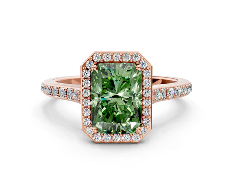 Rose gold Fancy Green Radiant Cut Halo Round Diamond Pavé Band with Four-Prong Setting_3