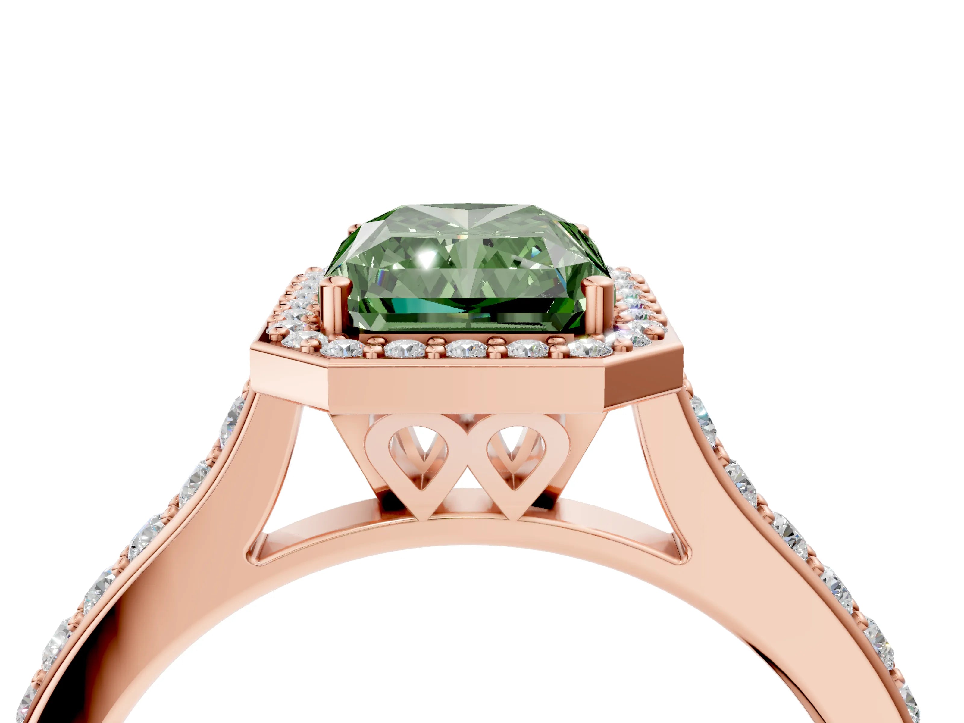 Rose gold Fancy Green Radiant Cut Halo Round Diamond Pavé Band with Four-Prong Setting_7