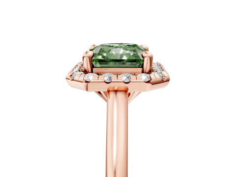 Rose gold Fancy Green Radiant Cut Halo Round Diamond Solitaire Engagement Ring with Pave Band and Four-Prong Setting_17