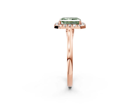 Rose gold Fancy Green Radiant Cut Halo Round Diamond Solitaire Ring with Pavé Band and Four-Prong Setting_2