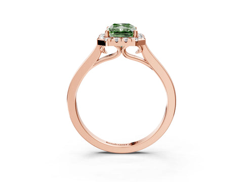 Rose gold Fancy Green Radiant Cut Halo Round Diamond Solitaire Ring with Pavé Band and Four-Prong Setting_3