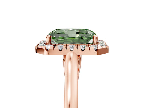 Rose gold Fancy Green Radiant Cut Halo Round Diamond Solitaire Ring with Pavé Band and Four-Prong Setting_5