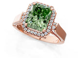 Rose gold Fancy Green Radiant Cut Halo Round Diamond Twist Band with Four-Prong Setting_1