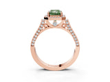 Rose gold Fancy Green Radiant Cut Halo Round Diamond Twist Band with Four-Prong Setting_3