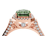Rose gold Fancy Green Radiant Cut Halo Round Diamond Twist Band with Four-Prong Setting_4