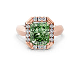 Rose gold Fancy Green Radiant  Cut Halo Solitaire Engagement Ring with Square Band and Four-Prong Setting_12
