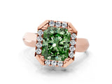 Rose gold Fancy Green Radiant  Cut Halo Solitaire Engagement Ring with Square Band and Four-Prong Setting_268