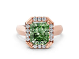 Rose gold Fancy Green Radiant  Cut Halo Solitaire Engagement Ring with Square Band and Four-Prong Setting_66
