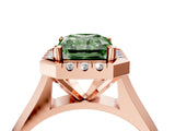 Rose gold Fancy Green Radiant  Cut Halo Solitaire Engagement Ring with Square Band and Four-Prong Setting_70