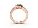 Rose gold Fancy Green Radiant  Cut Halo Split Shank Diamond Ring with Four-Prong Setting_48