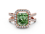 Rose gold Fancy Green Radiant  Cut Halo Split Shank Pave Set Ring_62